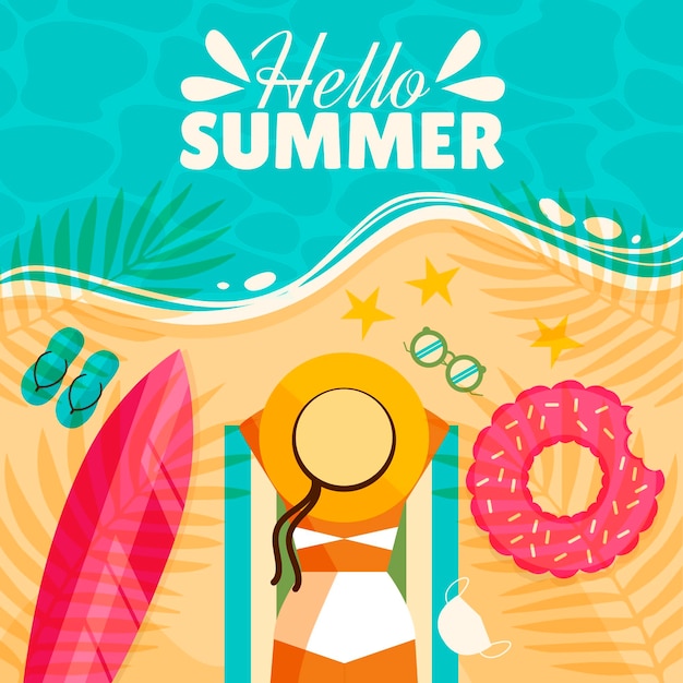 Flat hello summer illustration