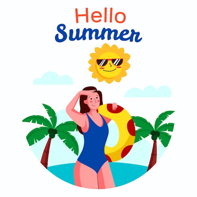 Flat hello summer illustration