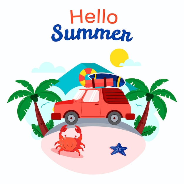 Vector flat hello summer illustration