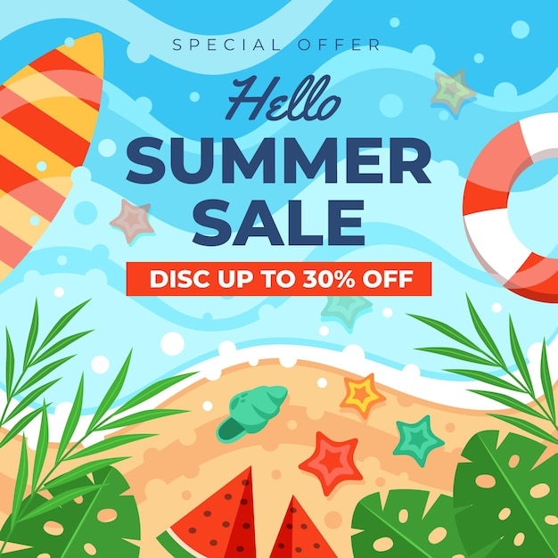 Flat hello summer sale illustration