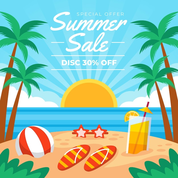 Flat hello summer sale illustration