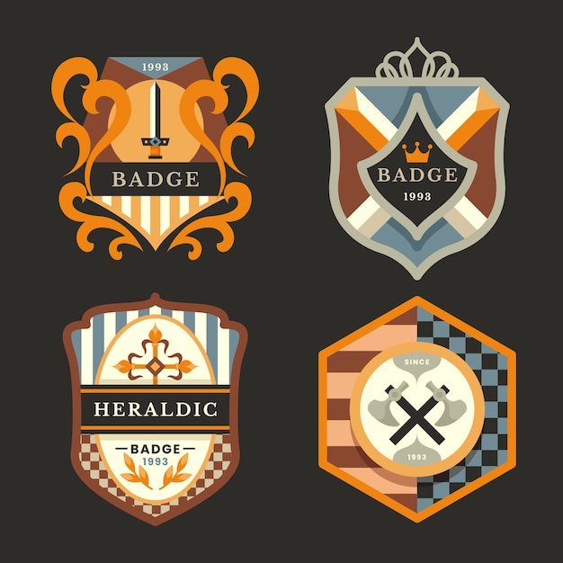 Vector flat heraldic badge set collection