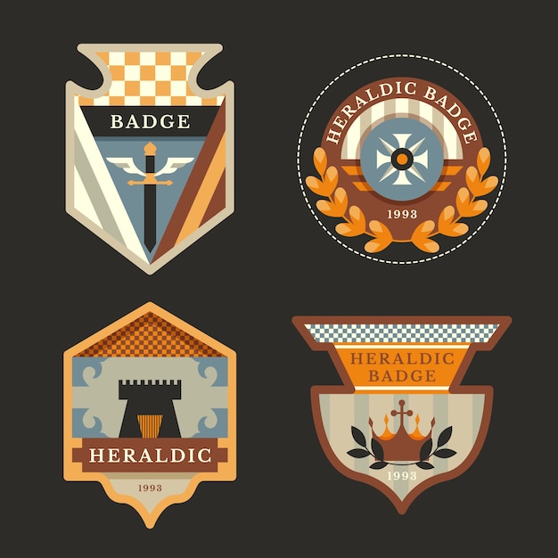 Flat heraldic badge set collection