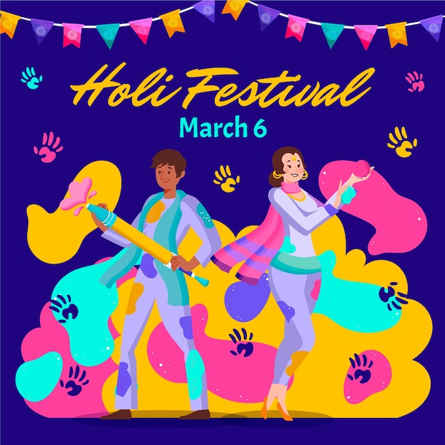 Vettore illustrazione di celebrazione del festival piatto holi