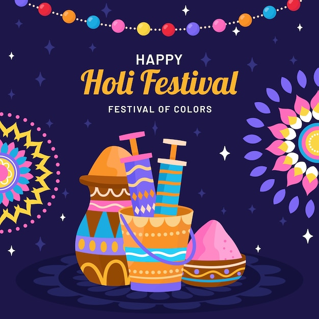 Плоская иллюстрация празднования фестиваля холи