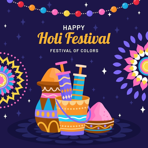 Vettore illustrazione di celebrazione del festival piatto holi