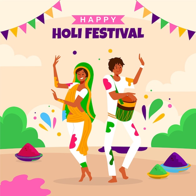 Flat holi festival celebration illustration