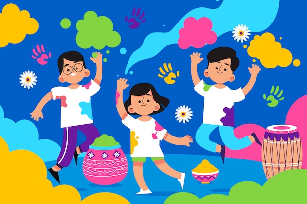 Flat holi festival celebration illustration