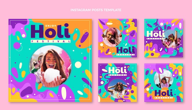 Collezione di post di instagram flat holi