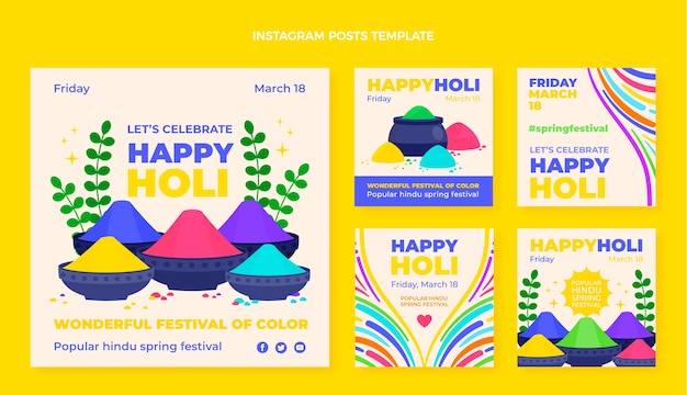 Collezione di post di instagram flat holi