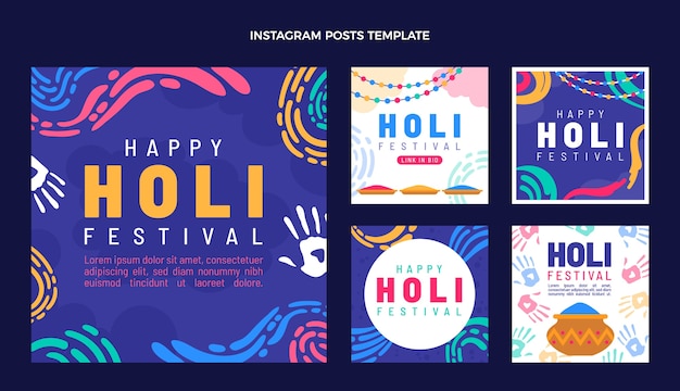 Flat holi instagram posts collection
