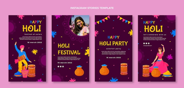 Flat holi instagram stories collection