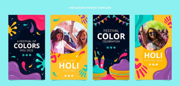 Collezione di storie di instagram holi piatte