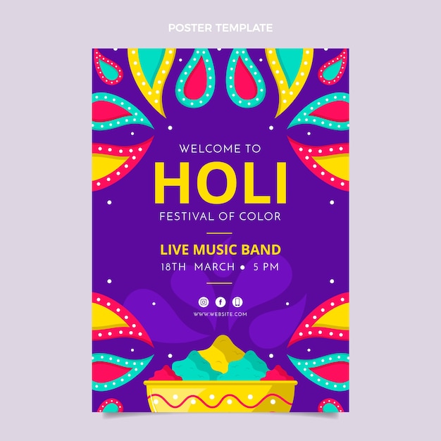 Flat holi vertical poster template