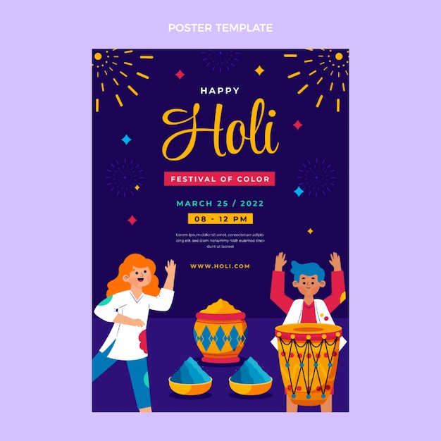 평면 Holi 수직 포스터 템플릿