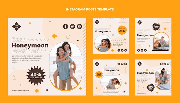 Vector flat honeymoon instagram posts collection