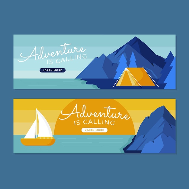 Flat horizontal adventure banners set