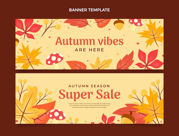 Flat horizontal autumn banners set