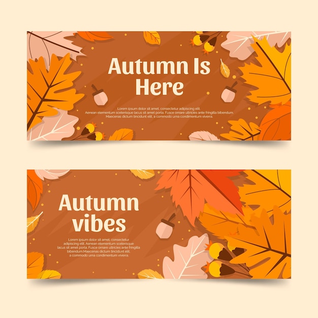 Flat horizontal autumn banners set