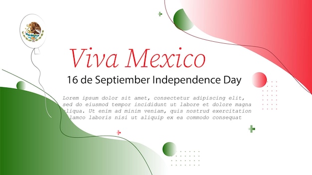 flat horizontal banner invitation for mexico day with abstract modern background. Vector illustration in a white, red and green colors.