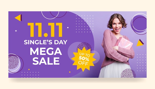 Vector flat horizontal banner template for 11.11 sale event