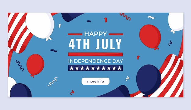 Vector flat horizontal banner template for american 4th of july holiday celebration