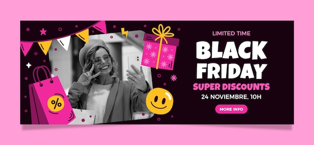 Vettore modello di banner orizzontale piatto per le vendite del black friday