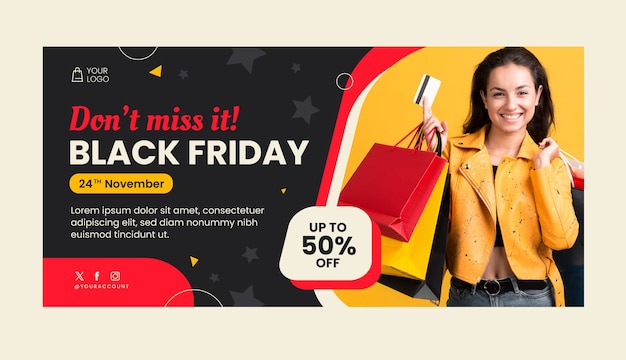 Vector flat horizontal banner template for black friday sales