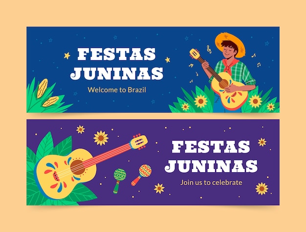 Flat horizontal banner template for brazilian festas juninas celebrations