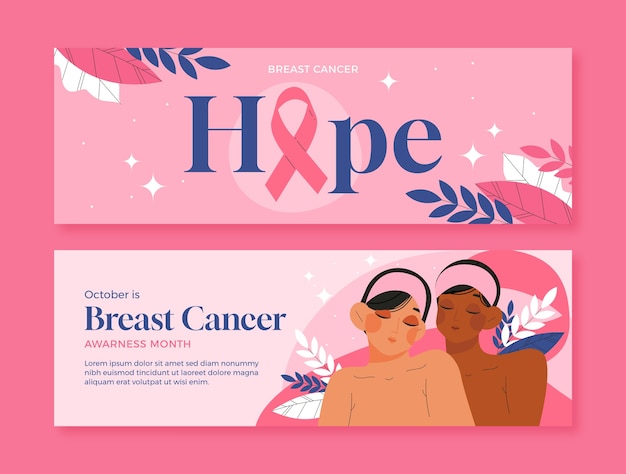 Vector flat horizontal banner template for breast cancer awareness month