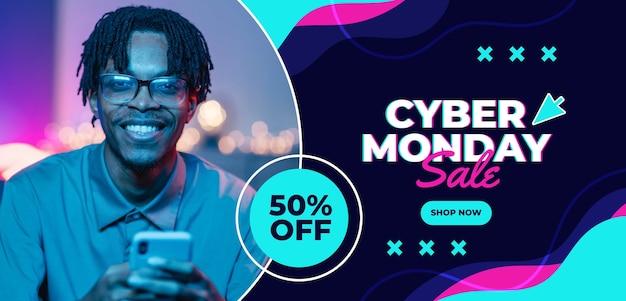 Flat horizontal banner template for cyber monday sales