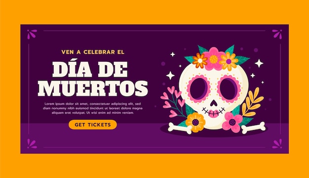 Vettore modello di banner orizzontale piatto per la celebrazione del dia de muertos