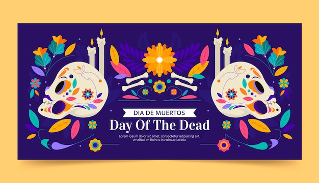 Vector flat horizontal banner template for dia de muertos celebration