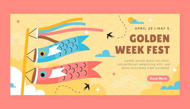 Vector flat horizontal banner template for golden week celebration