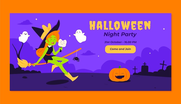 flat horizontal banner template for halloween celebration