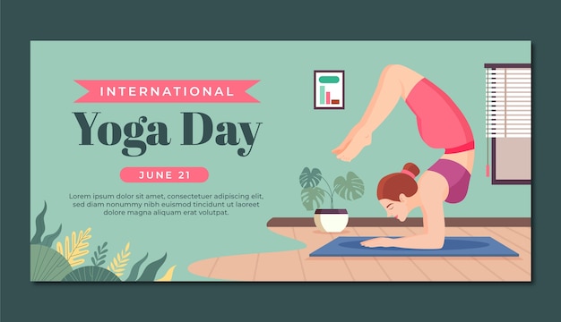 flat horizontal banner template for international yoga day