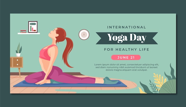 Flat horizontal banner template for international yoga day