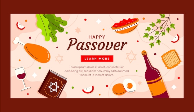 Vector flat horizontal banner template for jewish passover celebration