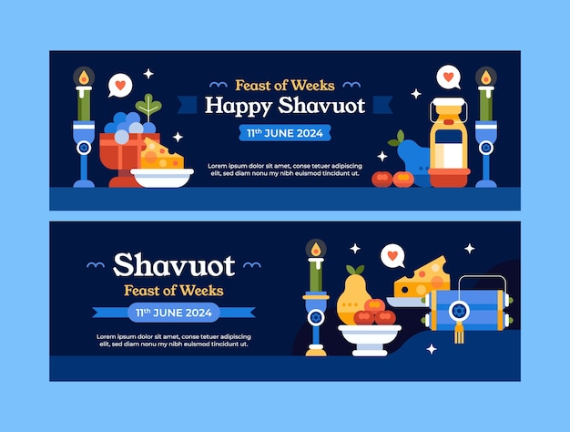 Flat horizontal banner template for jewish shavuot celebration