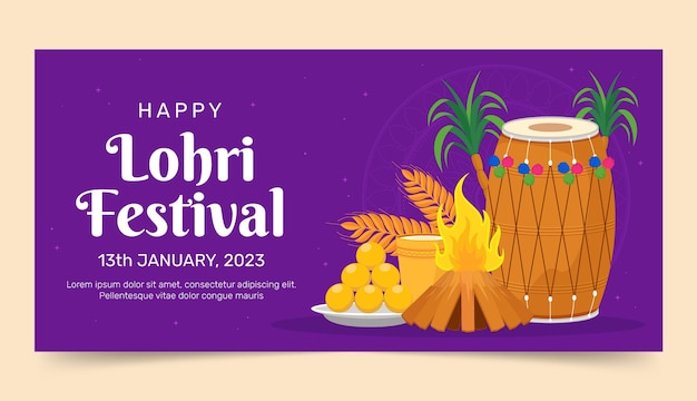 Flat horizontal banner template for lohri festival celebration