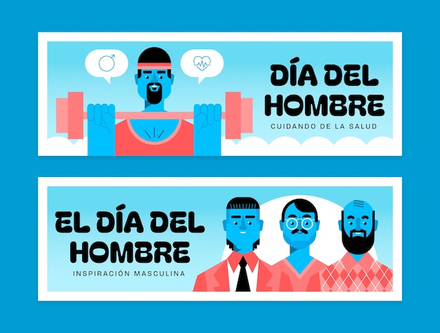 Vector flat horizontal banner template for men's day in spanish