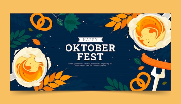 Vettore modello di banner orizzontale piatto per la celebrazione del festival della birra oktoberfest