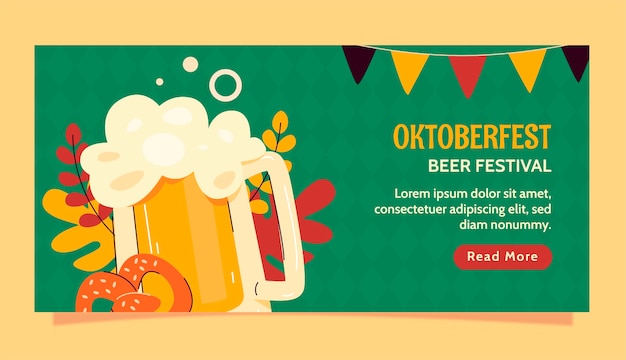 Vettore modello di banner orizzontale piatto per la celebrazione del festival della birra oktoberfest