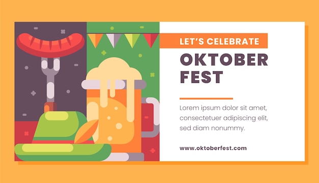 Vettore modello di banner orizzontale piatto per la celebrazione dell'oktoberfest