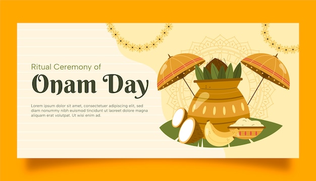 Vector flat horizontal banner template for onam celebration