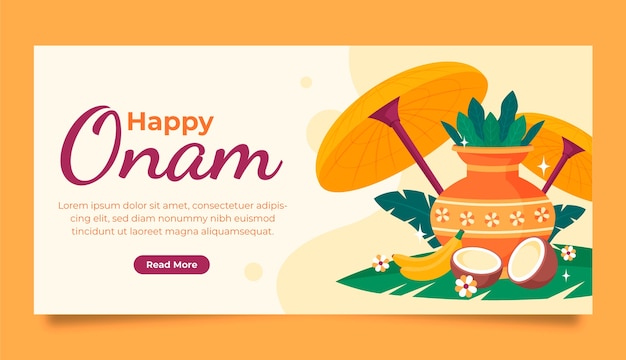 Vettore modello di banner orizzontale piatto per la celebrazione del festival onam