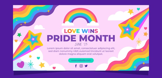 Vector flat horizontal banner template for pride month celebration