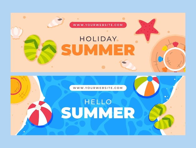 Flat horizontal banner template for summer season