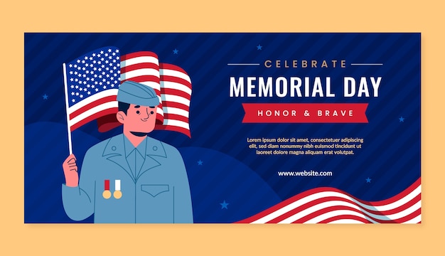 Flat horizontal banner template for us memorial day commemoration