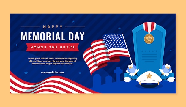 Vector flat horizontal banner template for us memorial day commemoration